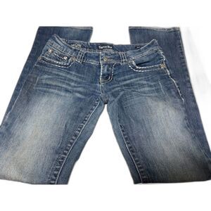 Karma Blue y2k Low Rise bootcut Jeans Size 3 Contrast Stitching Bling Western